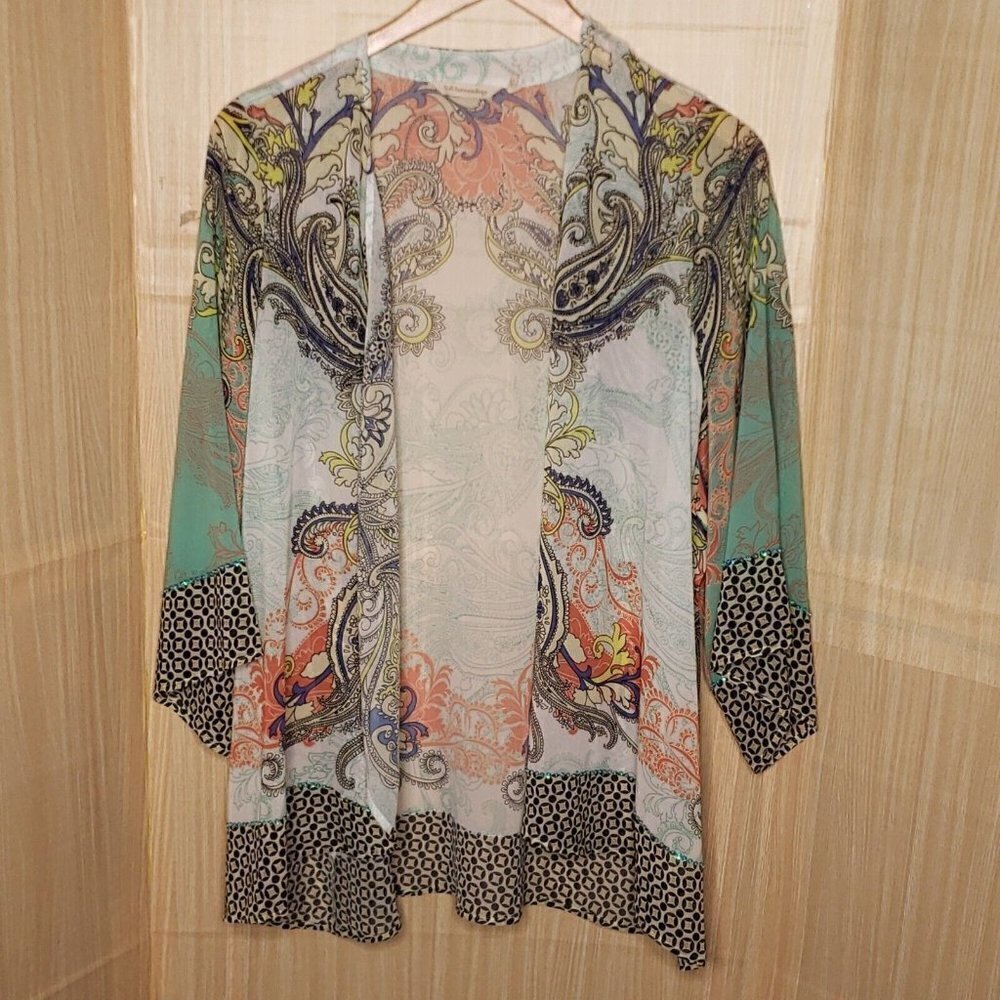 Soft Surroundings Womens Silky Paisley Sequin Detail Kimono Large